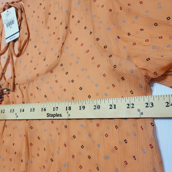 J.Jill 100% Silk Print Tie Front Blouse Womens XL New MSRP $78 Peach Coral Sheer - Picture 5 of 9